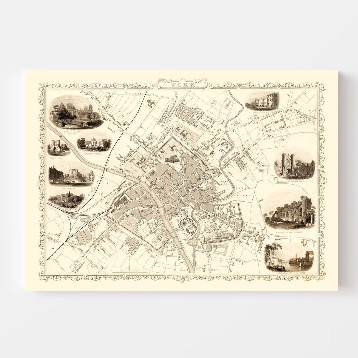 Vintage Map of York, United Kingdom 1851