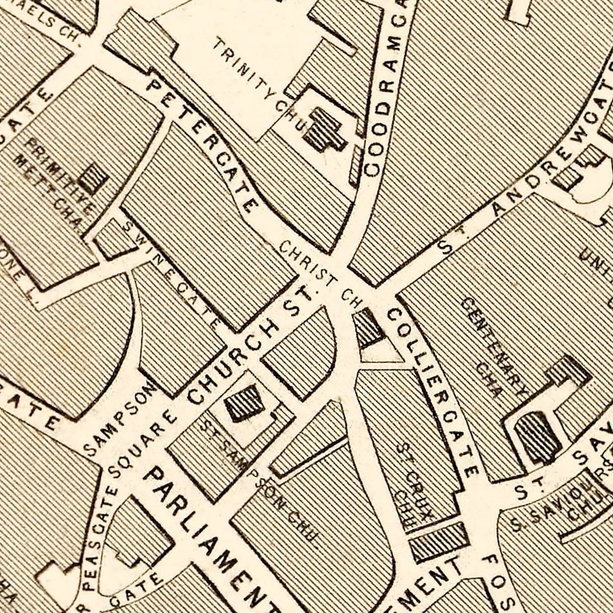 Vintage Map of York, United Kingdom 1851