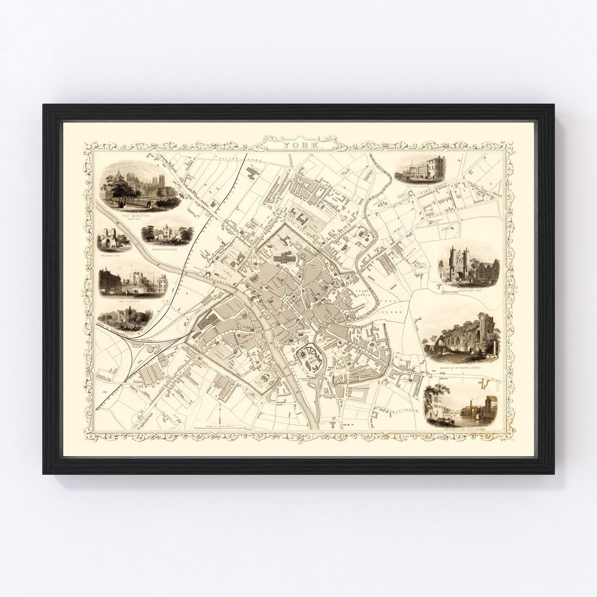 Vintage Map of York, United Kingdom 1851