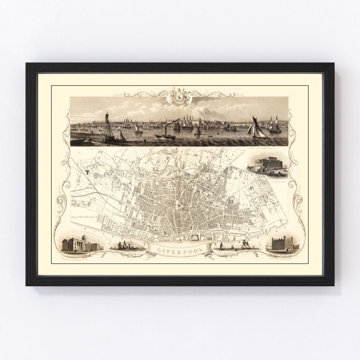 Vintage Map of Liverpool, United Kingdom 1851