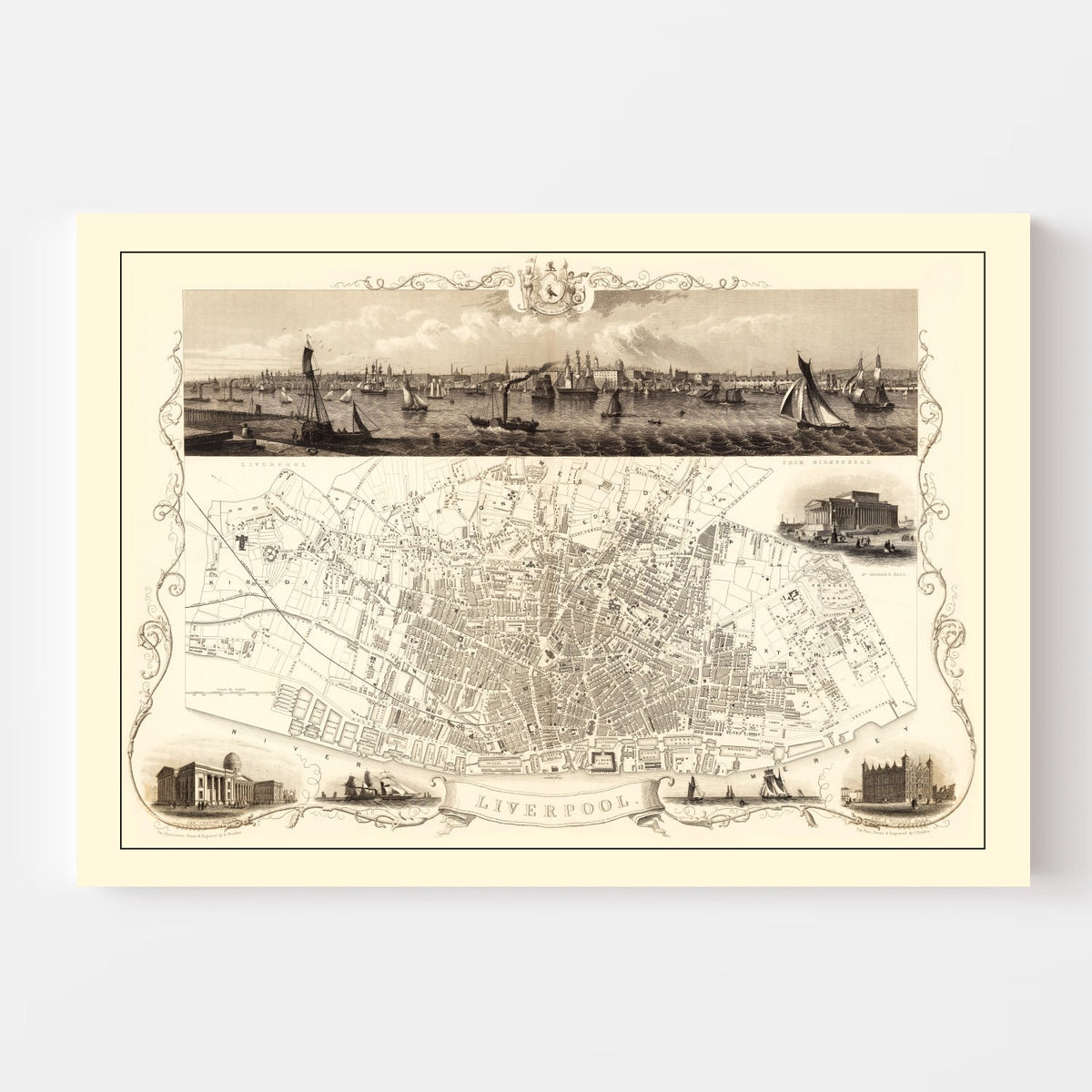 Vintage Map of Liverpool, United Kingdom 1851