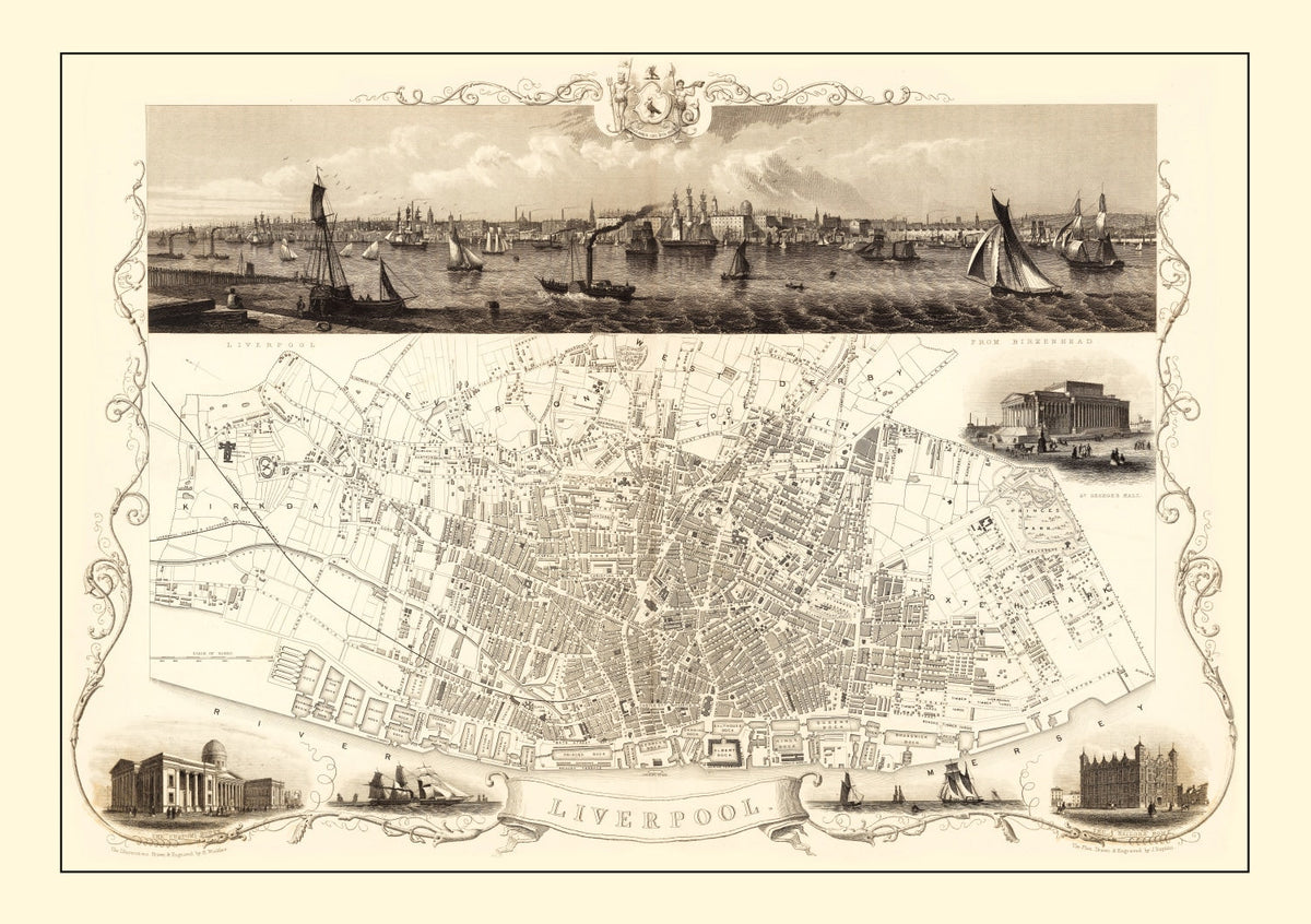 Vintage Map of Liverpool, United Kingdom 1851
