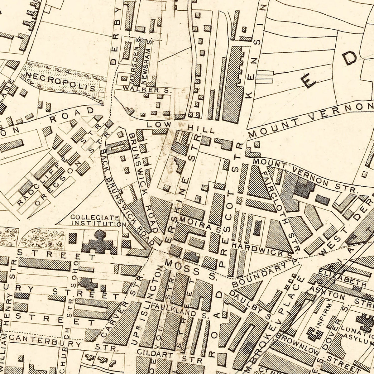 Vintage Map of Liverpool, United Kingdom 1851
