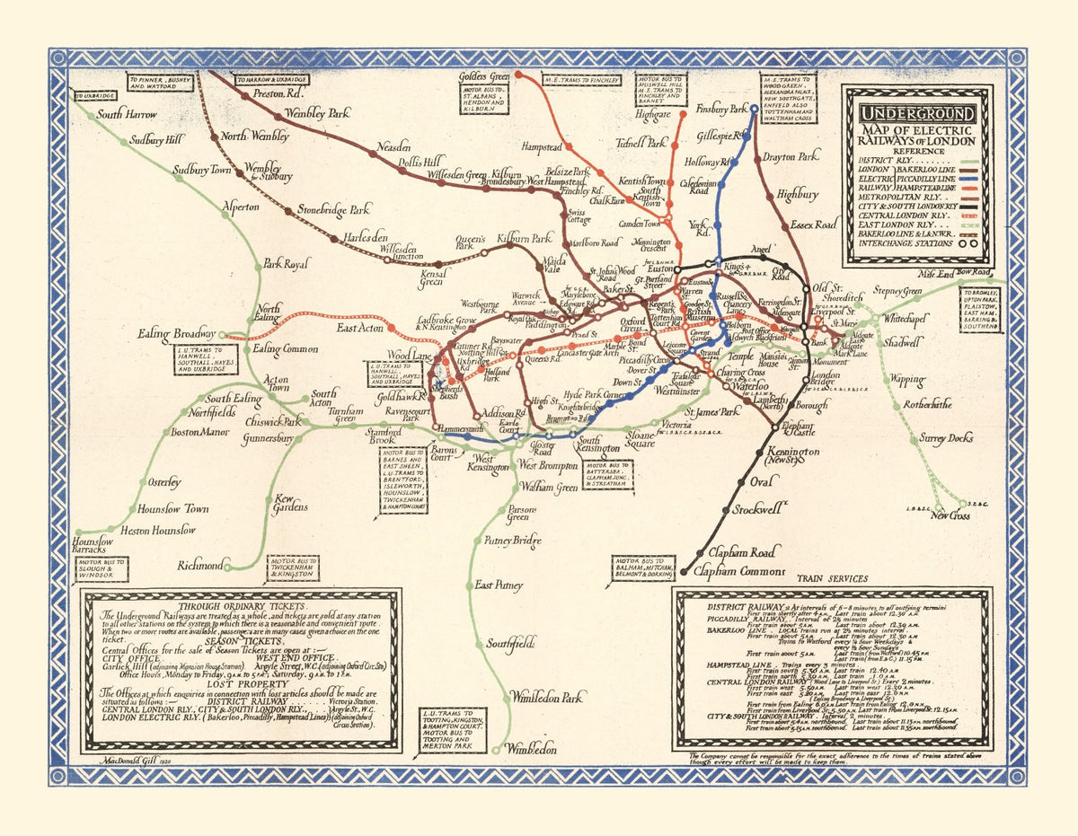 Vintage Subway Map of London 1921
