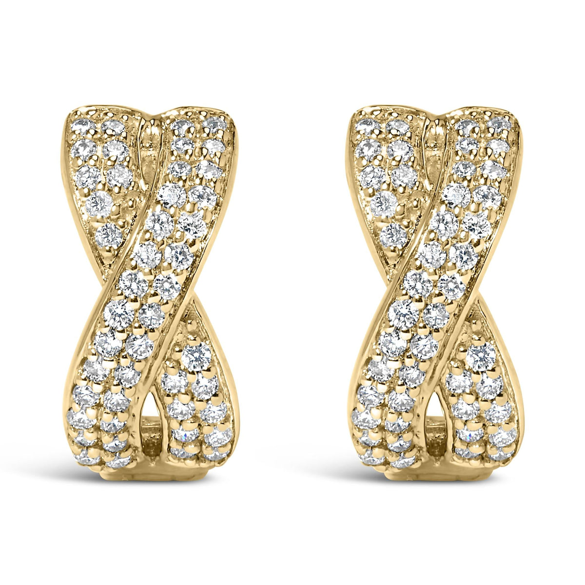 14K Yellow Gold 1/3 Cttw Diamond Criss Cross Huggie Hoop Earrings (G-H Color, SI2-I1 Clarity)