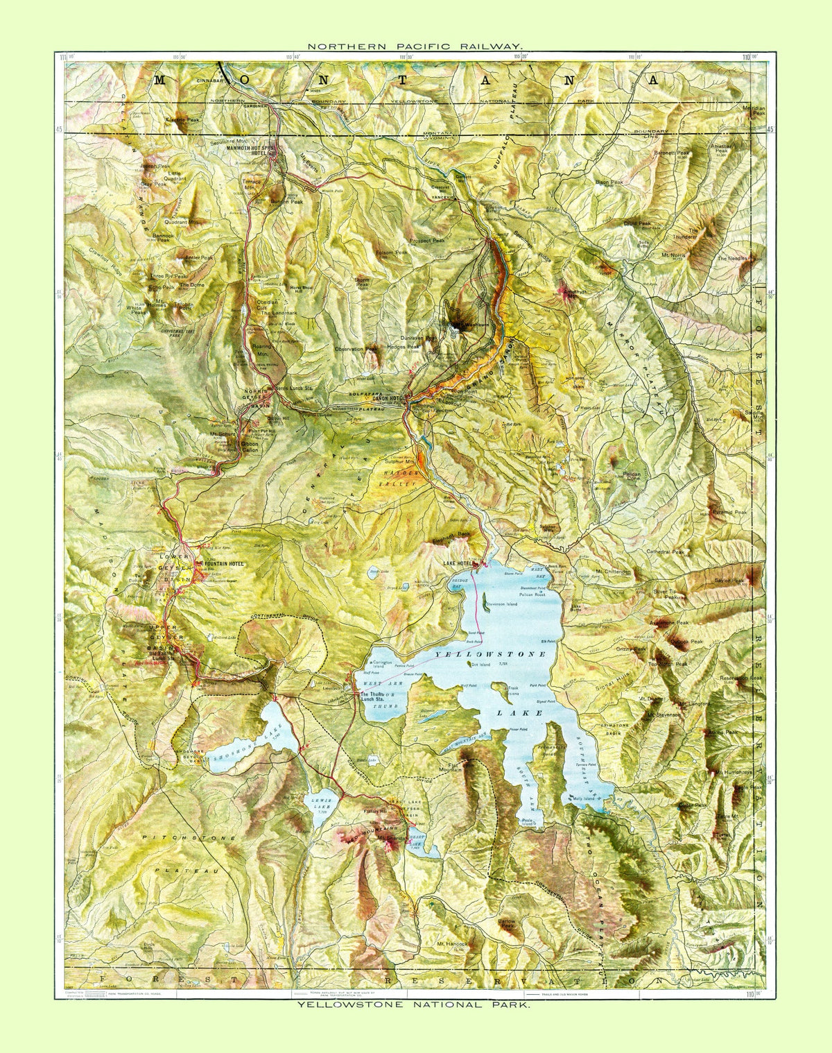 Vintage Map of Yellowstone National Park 1898