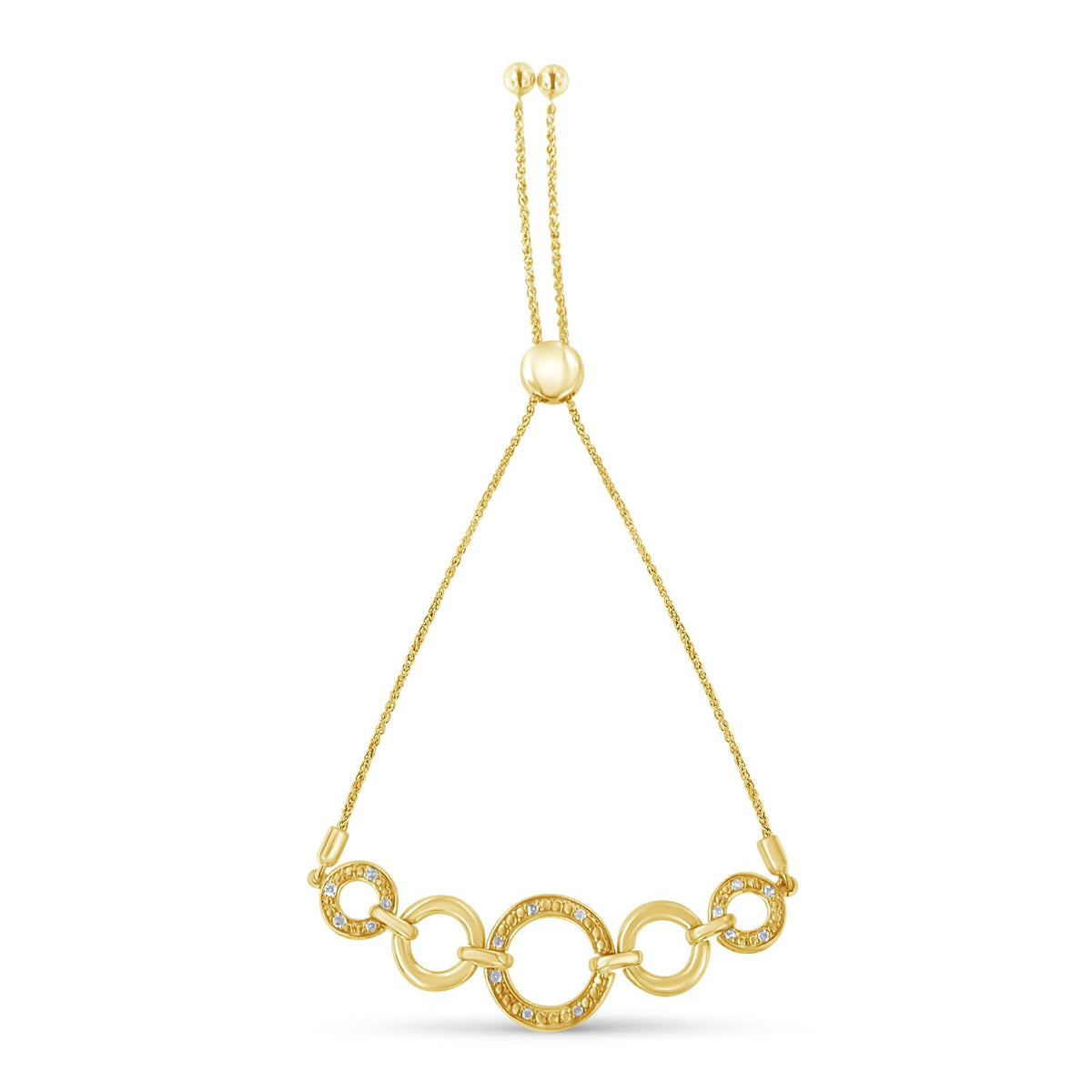 14K Yellow Gold Plated .925 Sterling Silver 1/10 Cttw Diamond Infinity Loop Adjustable Bolo Tennis Bracelet