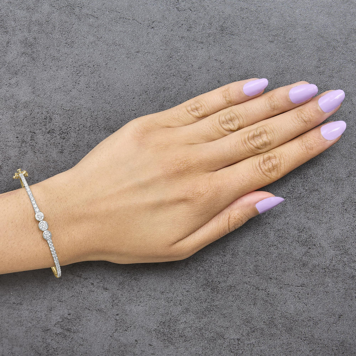 10K Yellow Gold Plated .925 Sterling Silver 2.0 Cttw Lab Grown Diamond Bezel Set Bangle Bracelet