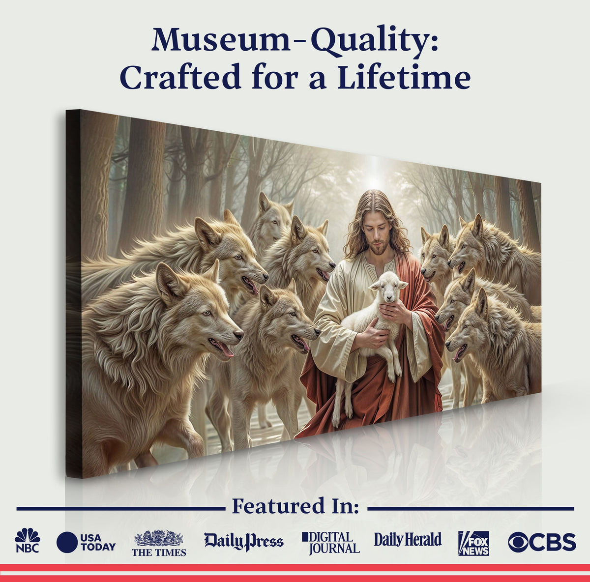 Jesus Protects The Lamb From Wolves Faith Wall Art II