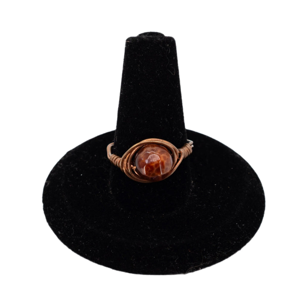 Copper Wire-Wrapped Fire Agate Ring | Size 7