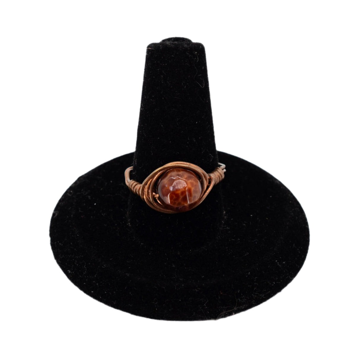 Copper Wire-Wrapped Fire Agate Ring | Size 7