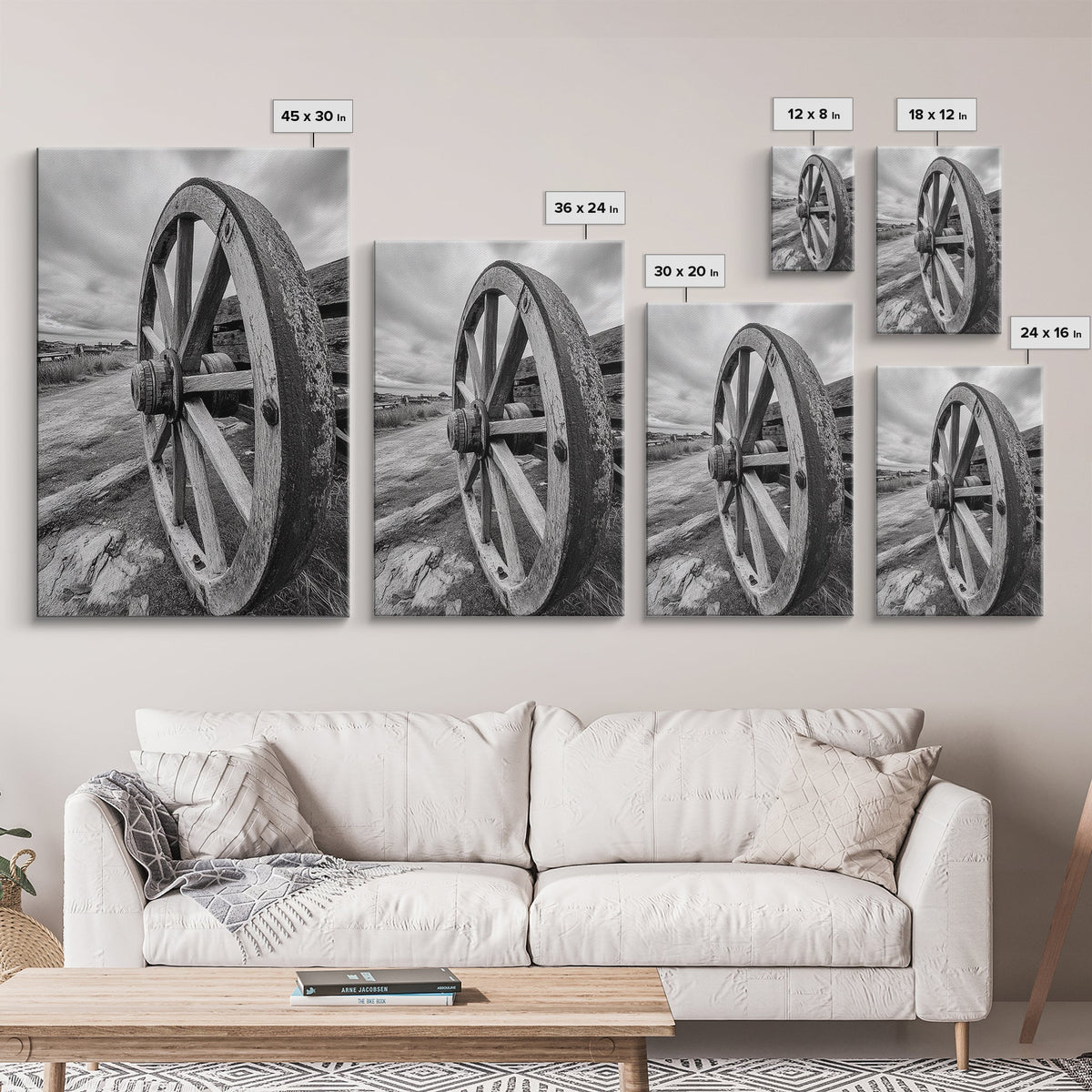Rustic Wagon Wheel, Country Road, Western Wall Decor, Framed Canvas Print, Farmhouse Style, Living Room Art, Vintage Photography