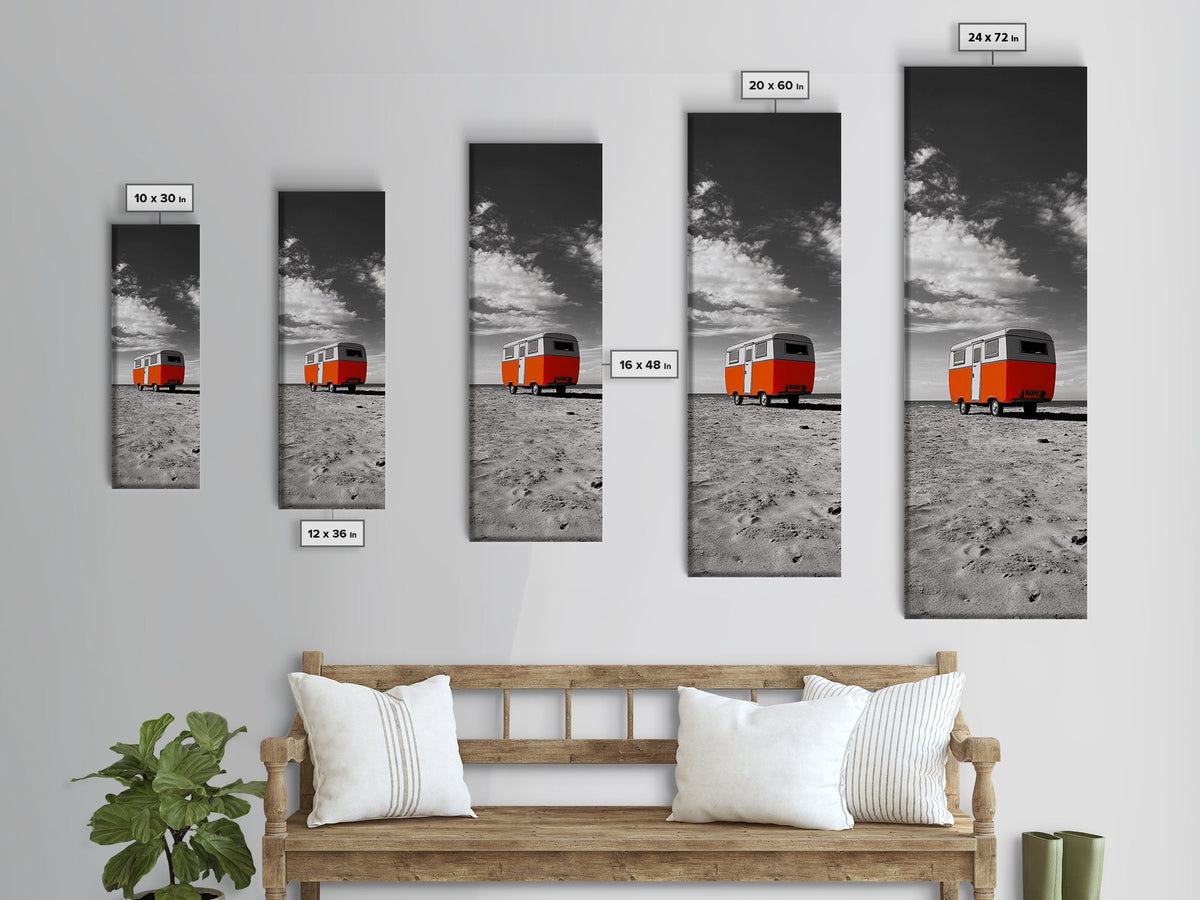 Coastal Camper Van, Beach Road Trip Art, Travel Lover Gift, Framed Canvas Print, Minimalist Seaside Decor, Van Life Wall Art, Entryway Art