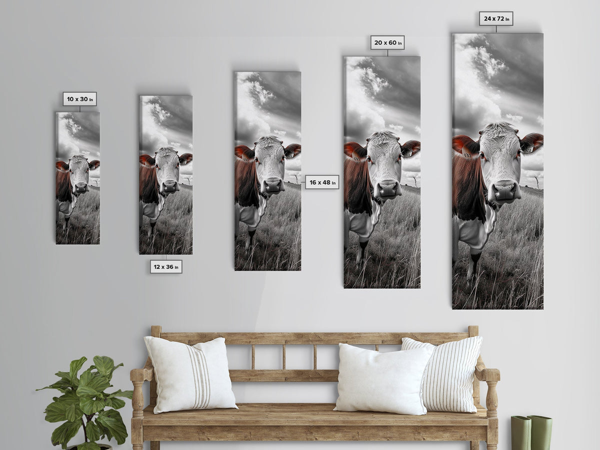 Curious Cow Portrait, Rustic Farmhouse Decor, Country Field Vibe, Framed Canvas Print, Western Wall Art, Kitchen or Dining Room Accent