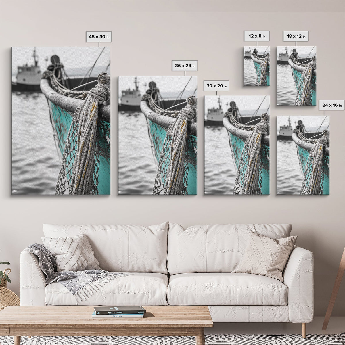 Nautical Texture, Vintage Boat, Rope Detail, Fishing Vessel, Framed Canvas Print, Coastal Wall Art, Rustic Decor, Maritime Photography
