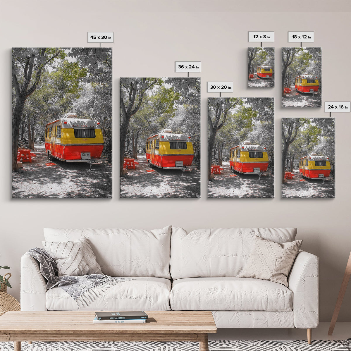 Retro Camper Van, Forest Escape, Travel Wall Art, Framed Canvas Print, Vintage RV Art, Nature Adventure Decor, Fall Vibes