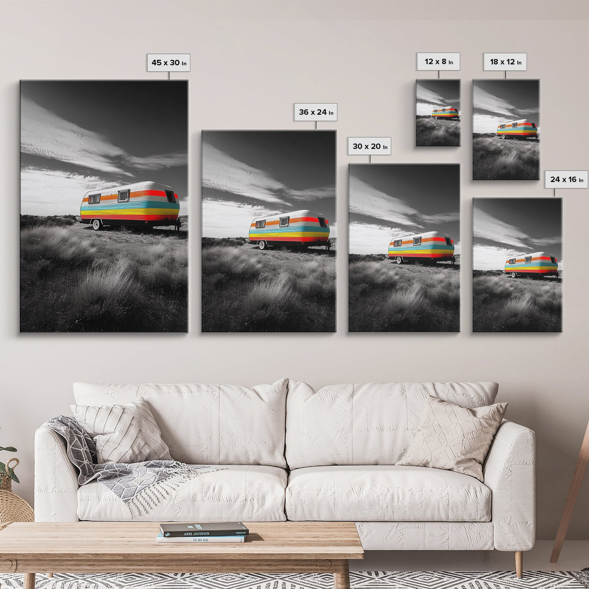 Retro Trailer, Desert Scene, Color Pop Photography, Canvas Print, Vintage Camper Art, Travel Lover Gift, Boho Decor, Office Wall Art