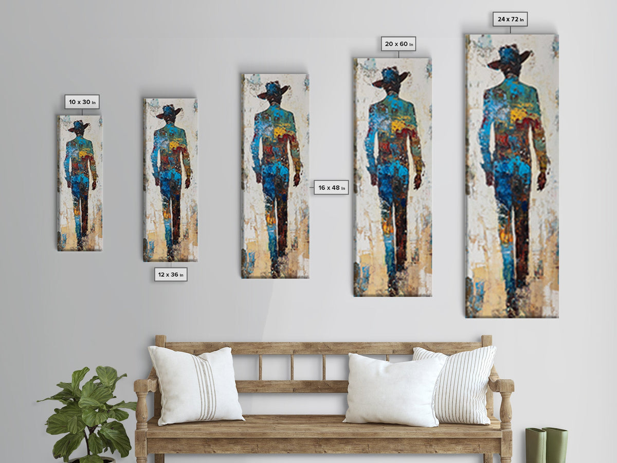 Abstract Cowboy Art Framed Canvas Print Western Rustic Wall Art, Southwest Wall Art, Tall Narrow Art, Farmhouse Art, Extra Wide Art