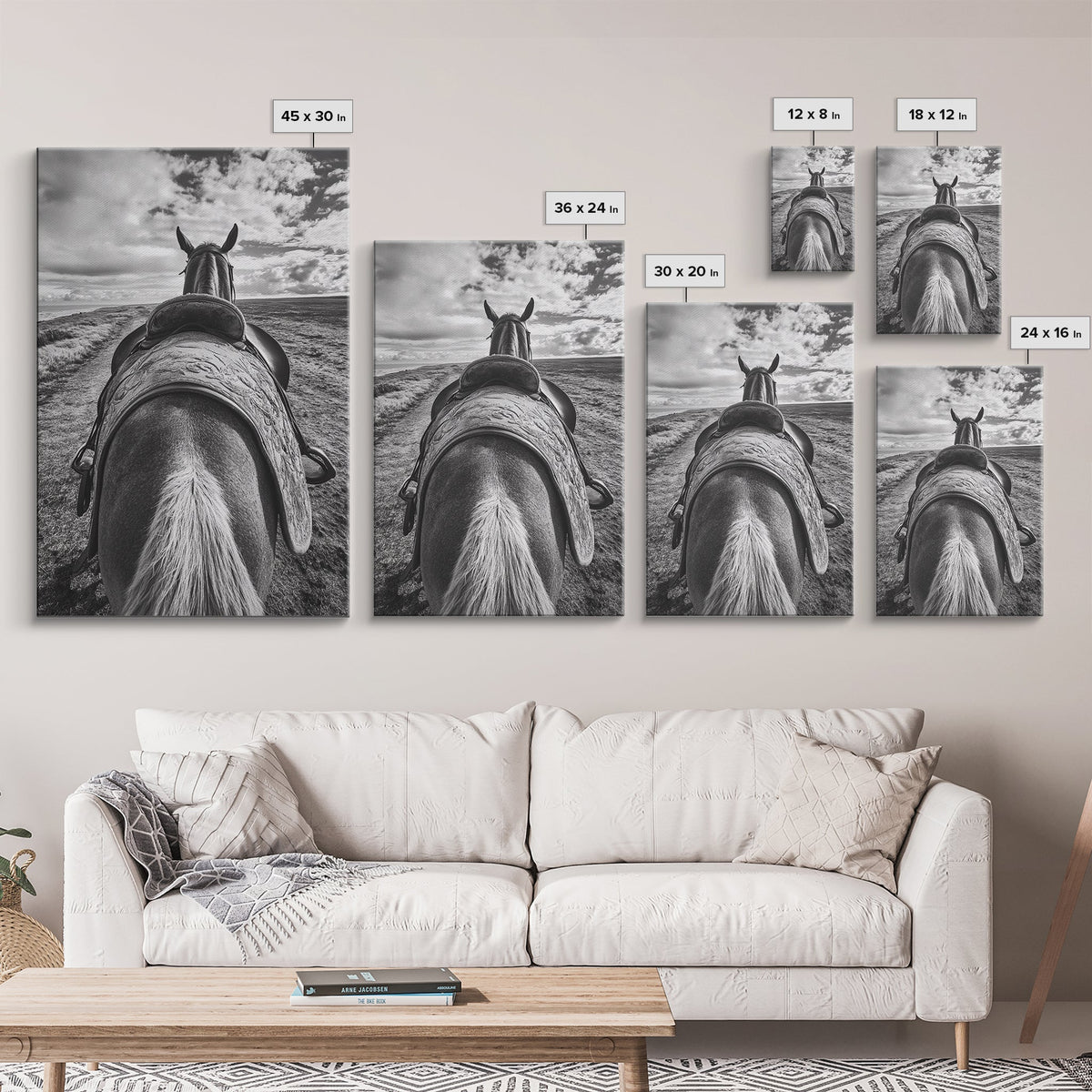 Horseback View, vintage horse art, equestrian decor, rustic wall art, western home decor, moody art, framed canvas print, farmhouse art