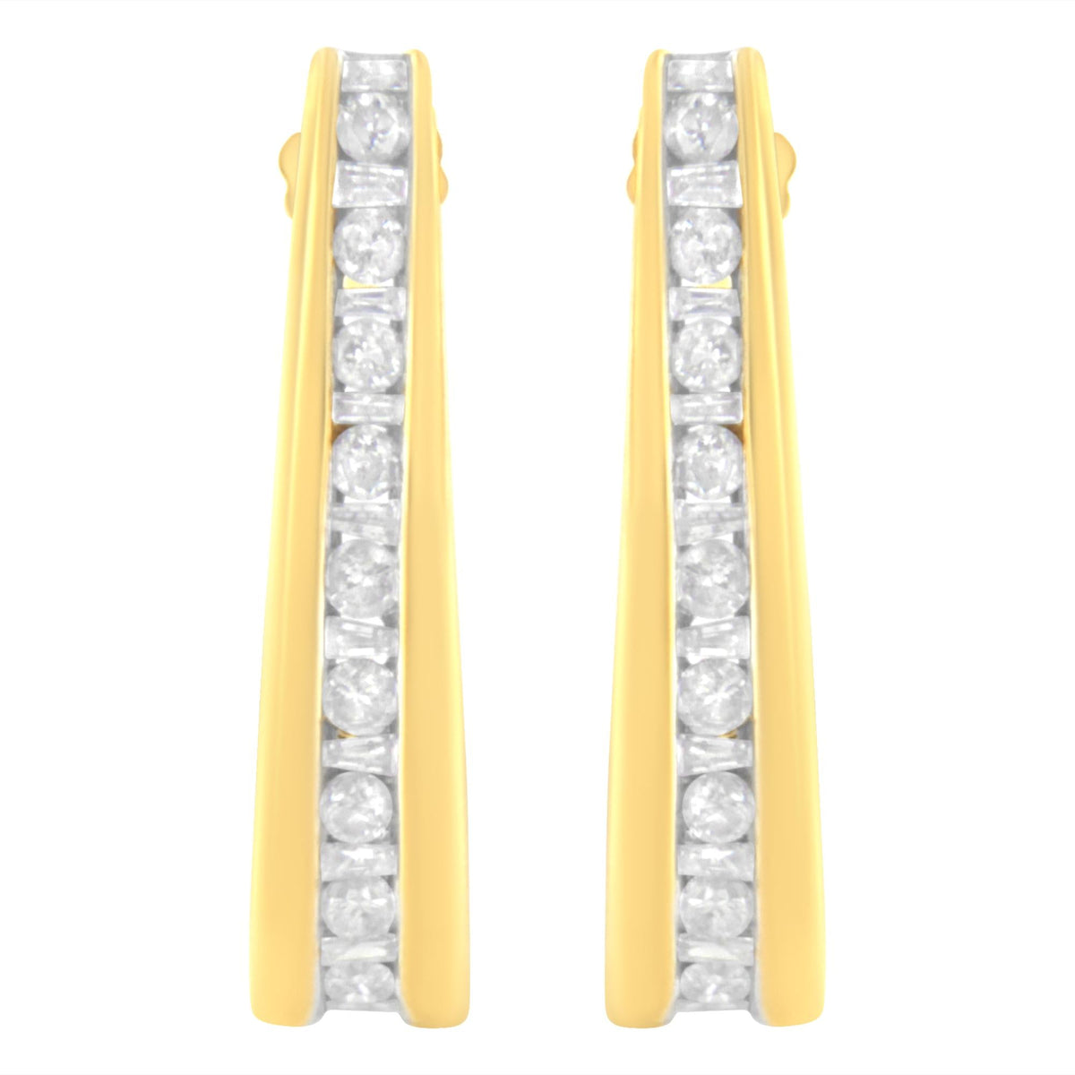 10K Yellow Gold 1 cttw Channel Set Diamond J-Hoop Earrings (H-I Clarity, I1-I2 Color)