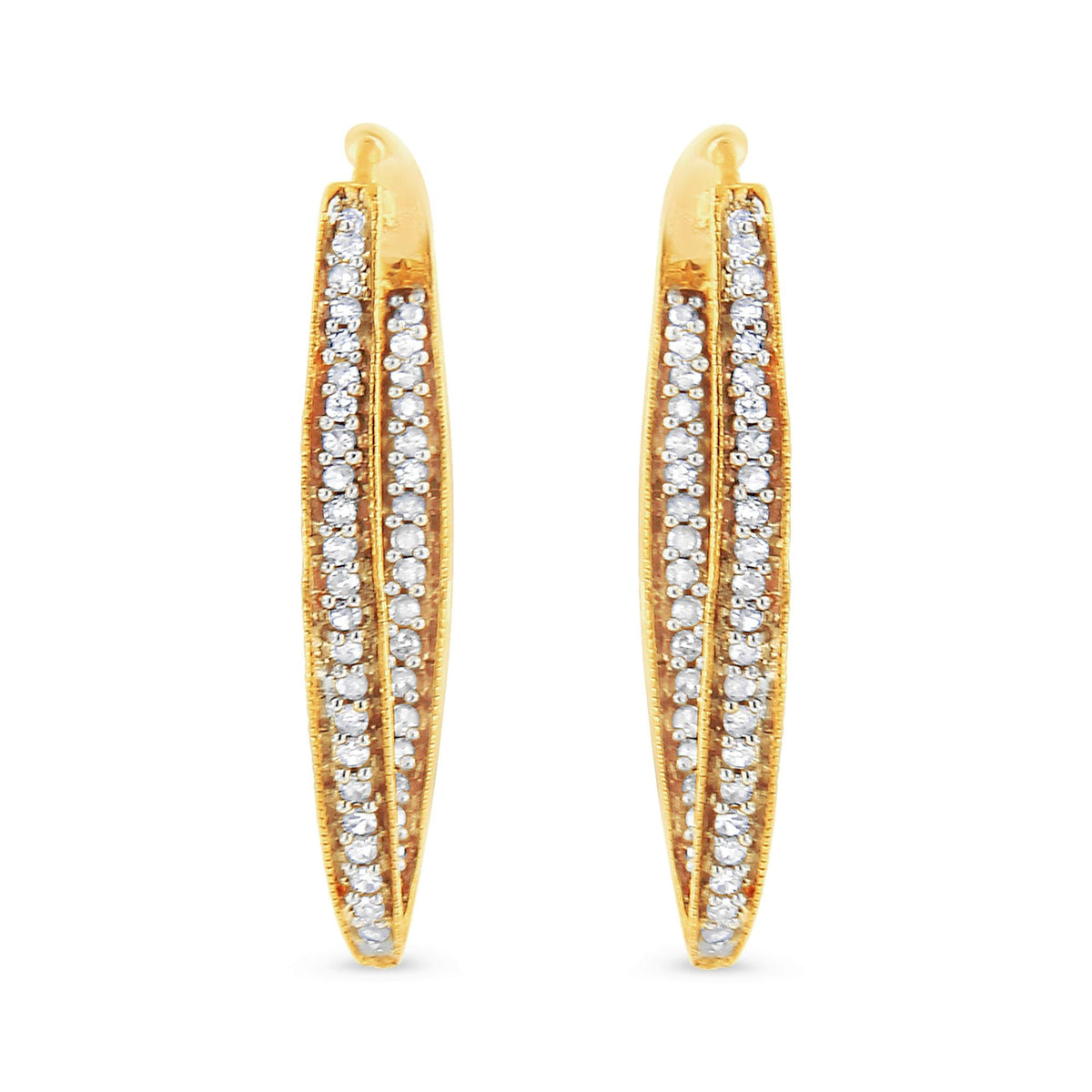 10K Yellow Gold 1/2 Cttw Round-Cut Diamond Modern Hoop Earrings (I-J Color, I2-I3 Clarity)