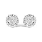 14K White Gold 1/2 Cttw Brilliant-Cut Diamond Halo-Style Cluster Round Button Stud Earrings (H-I Color, I1-I2 Clarity)