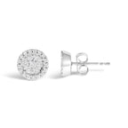 14K White Gold 1/2 Cttw Brilliant-Cut Diamond Halo-Style Cluster Round Button Stud Earrings (H-I Color, I1-I2 Clarity)