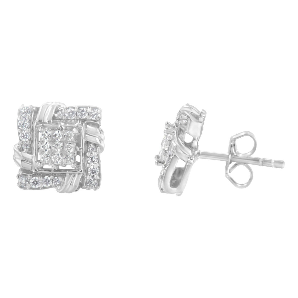 .925 Sterling Silver 1/2 Cttw Round-Cut Diamond Stud Earrings (I-J Color, I1-I2 Clarity)