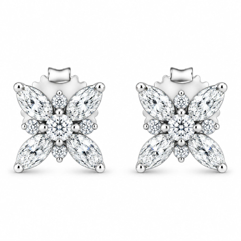 14K White Gold Marquise Diamond Flower Stud Earring (1.00 cttw, H-I Color, SI1-SI2 Clarity)