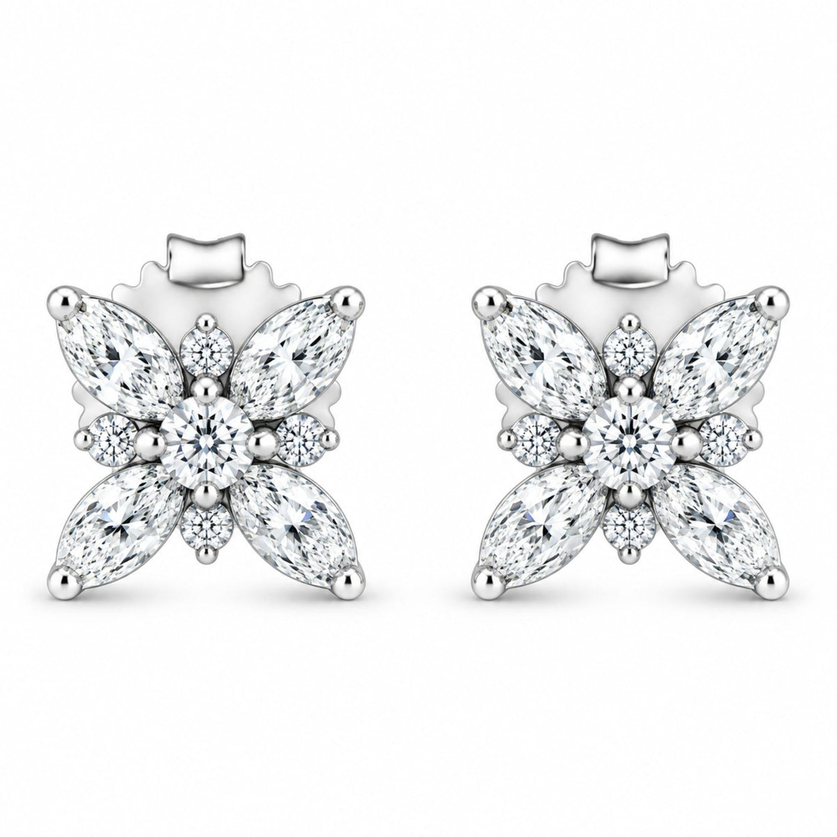 14K White Gold Marquise Diamond Flower Stud Earring (1.00 cttw, H-I Color, SI1-SI2 Clarity)