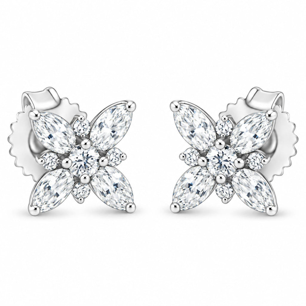 14K White Gold Marquise Diamond Flower Stud Earring (1.00 cttw, H-I Color, SI1-SI2 Clarity)
