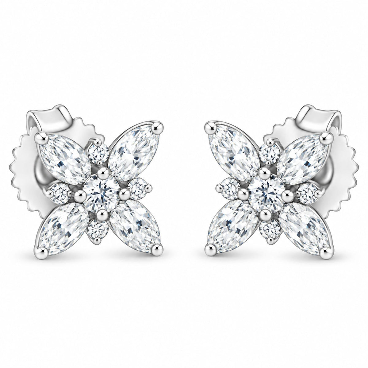 14K White Gold Marquise Diamond Flower Stud Earring (1.00 cttw, H-I Color, SI1-SI2 Clarity)