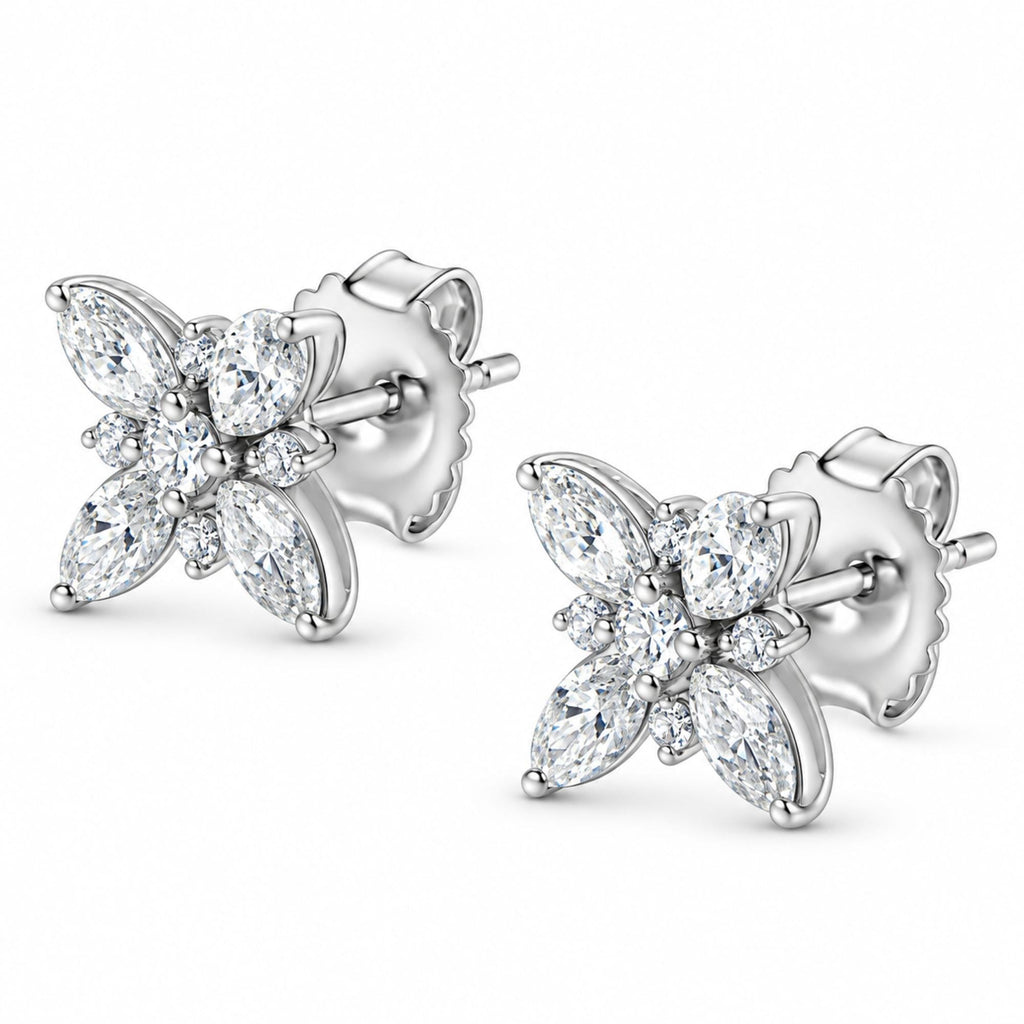 14K White Gold Marquise Diamond Flower Stud Earring (1.00 cttw, H-I Color, SI1-SI2 Clarity)