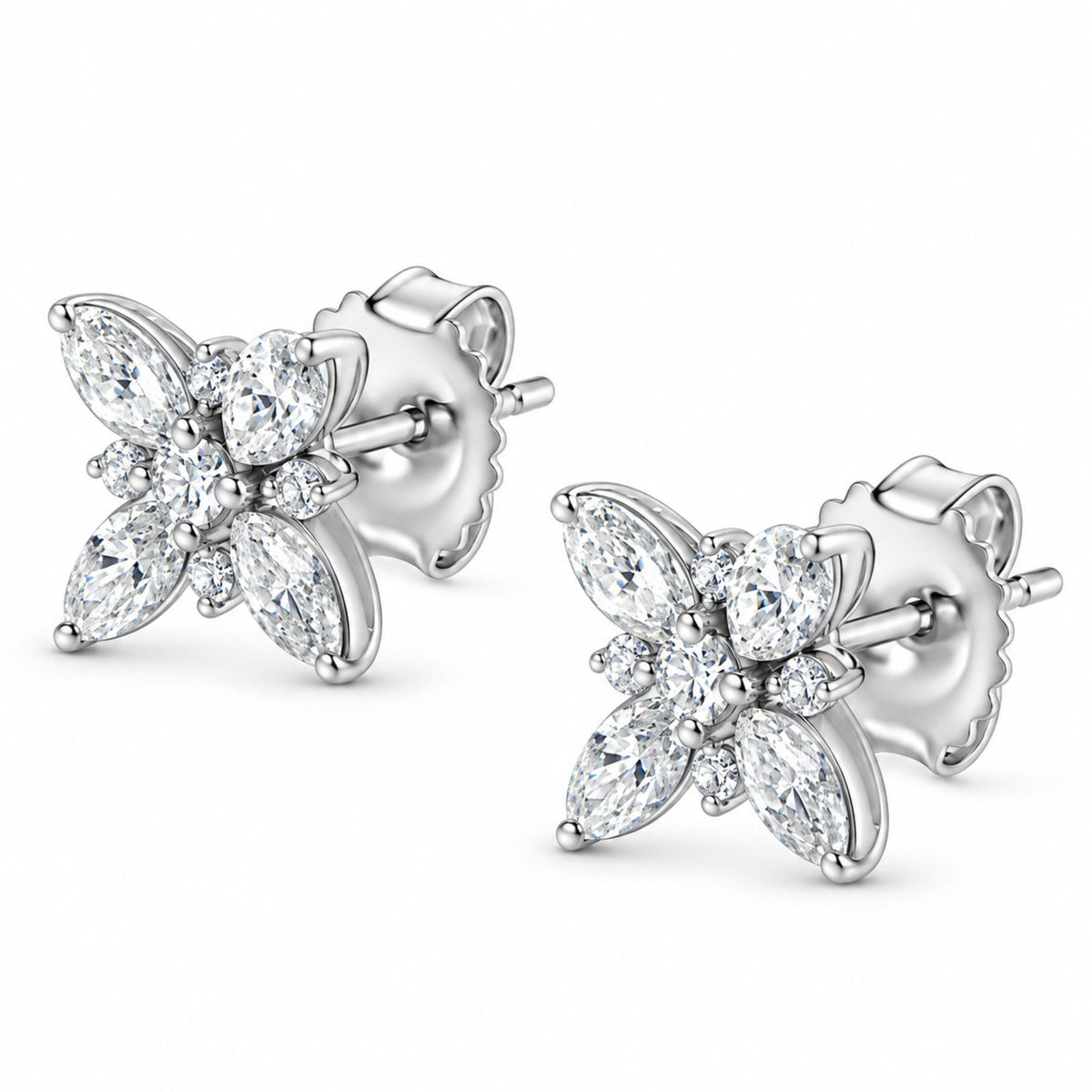 14K White Gold Marquise Diamond Flower Stud Earring (1.00 cttw, H-I Color, SI1-SI2 Clarity)
