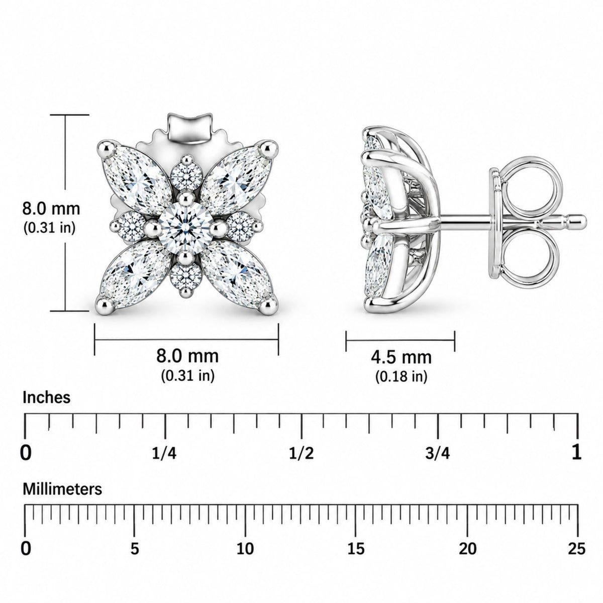 14K White Gold Marquise Diamond Flower Stud Earring (1.00 cttw, H-I Color, SI1-SI2 Clarity)