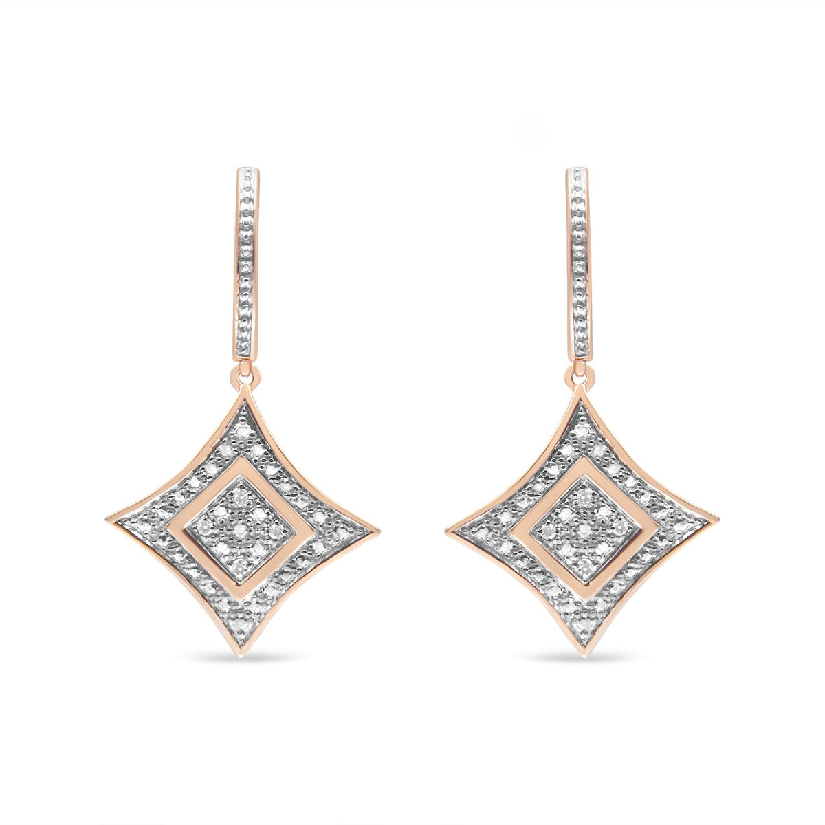 14K Rose Gold Plated .925 Sterling Silver Round-Cut Diamond Accent Dangle Rhombus Earrings (H-I Color, I2-I3 Clarity)