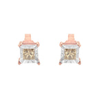 14K Rose Gold Plated Two-Tone .925 Sterling Silver 1/2 Cttw Princess-Cut Square Diamond Solitaire Miracle-Plate Stud Earrings (K-L Color, I2-I3 Clarity)