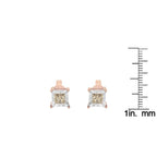 14K Rose Gold Plated Two-Tone .925 Sterling Silver 1/2 Cttw Princess-Cut Square Diamond Solitaire Miracle-Plate Stud Earrings (K-L Color, I2-I3 Clarity)