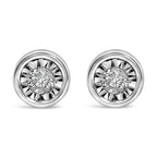 .925 Sterling Silver 1/5 Cttw Round Brilliant-Cut Near Colorless Diamond Miracle-Set Bezel Barrel Style Stud Earrings (I-J Color, I2-I3 Clarity)