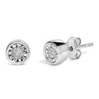 .925 Sterling Silver 1/5 Cttw Round Brilliant-Cut Near Colorless Diamond Miracle-Set Bezel Barrel Style Stud Earrings (I-J Color, I2-I3 Clarity)