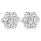 Sterling Silver 2 cttw Floral Composite 7 Stone Diamond Stud Earring (I-J, I1-I2)