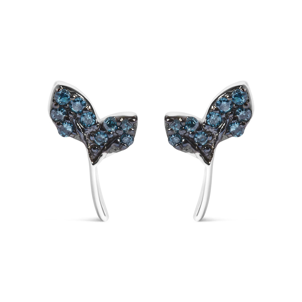 Sterling Silver Blue Treated Diamond Accent Leaf Stud Earrings