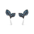 Sterling Silver Blue Treated Diamond Accent Leaf Stud Earrings