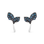 Sterling Silver Blue Treated Diamond Accent Leaf Stud Earrings