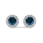.925 Sterling Silver 1.00 Cttw Blue Diamond Halo Stud Earring