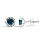 .925 Sterling Silver 1.00 Cttw Blue Diamond Halo Stud Earring