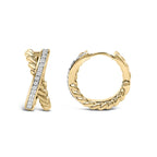 14K Yellow Gold Plated Sterling Silver 1/5 Cttw Diamond Twisted Design Hoop Earrings