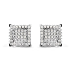 10K White Gold 1 1/4 Cttw Princess Diamond Composite Double Square and Halo Stud Earrings (I-J Color, I1-I2 Clarity)