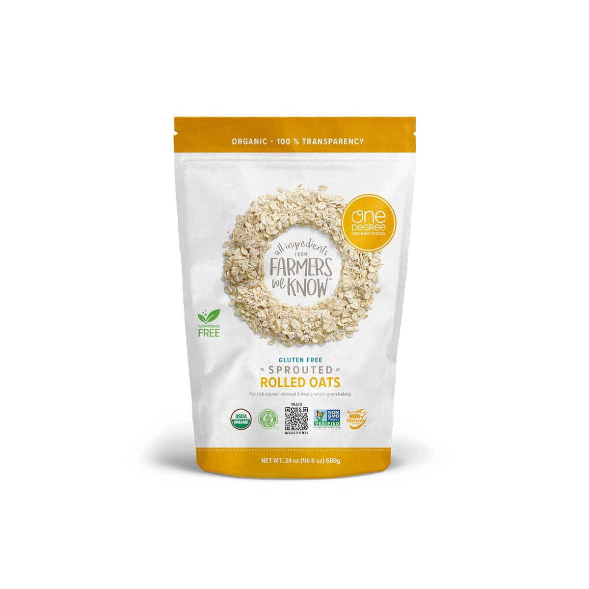 One Degree Organic Foods Sprouted Rolled Oats, 45 oz (Case of 4)