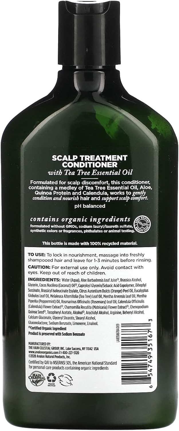 Avalon Organics Scalp Treatment Tea Tree Conditioner, 11 fl oz (Case of 3)